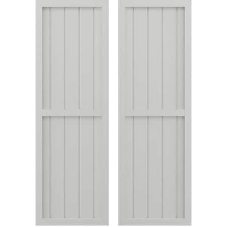 Americraft 5-Board Exterior Wood 2 Equal Panel Framed Board-n-Batten Shutters, ARW101BF518X50STH